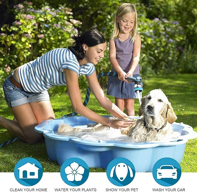 50Ft Non-Expandable Garden Hose, Flexible Water Hose with 10-Pattern Spray Nozzle, Lightweight Hose Pipe, Kink-Free, Leak-Proof, 3/4" Solid Metal Fittings