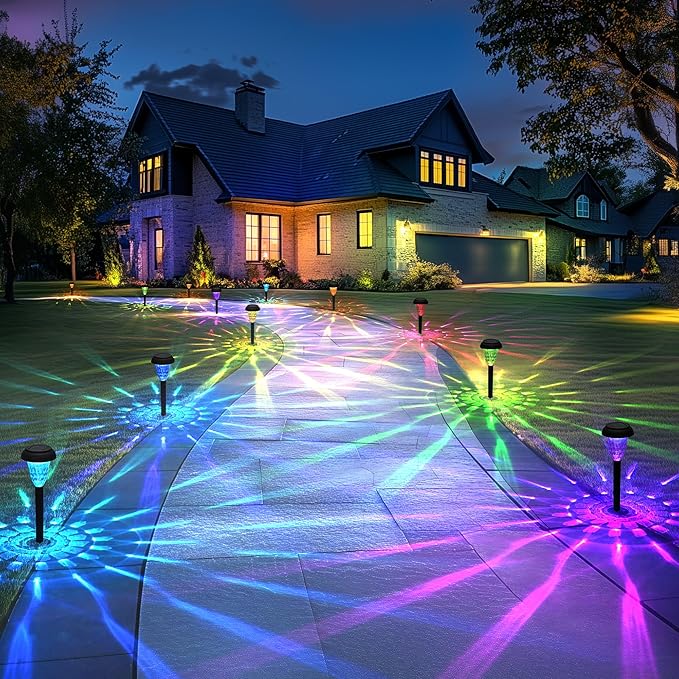 Garden Decor Solar Lights Outdoor Waterproof Outdoor Decor Solar Pathway Lights Color Changing Light for Patio Driveway Walkway Yard Backyard Lawn Landscape Decor (8 Pack)
