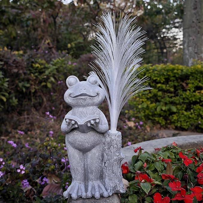 Frog Statue Solar Garden Decor,Resin Frog Statues and Colour Changing Optical Fiber Solar Lights,Outdoor Decoration for Balcony, Garden, Patio, Yard, Lawn,Gifts for Mom Grandma