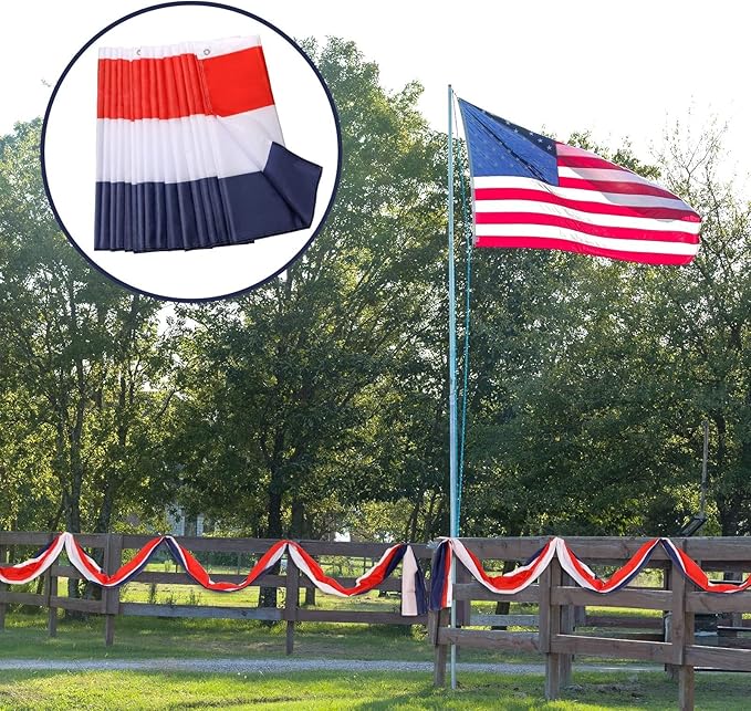 2Pack American Bunting Flag 2x20Ft USA Patriotic Banner Flag Decor Porch Outdoor Red,White & Blue Decorations 4th of July Bunting Decorate Home Garden Outside Décor Independence Day Memorial Days