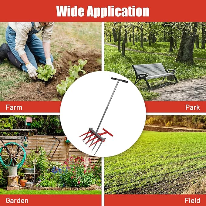 2-in-1 Broad Fork Garden Tool, Manual Hand Cultivator & Tiller, Heavy Duty Twist Tiller with 5+4 Steel Tines, Pitchfork for Soil Loosening, Digging, and Lawn Aeration