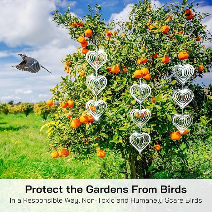 Bird Deterrents for Outside, Reflective 3D Stainless Steel Wind Spinners, Garden Decor, Bird Scare Devices to Keep Woodpeckers, Pigeons Away from Your House, Patio, Orchards