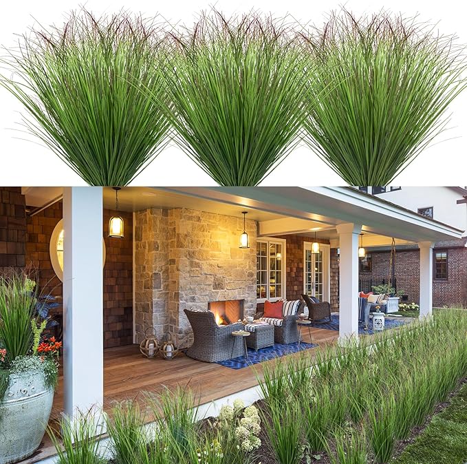 100Pcs Artificial Grass Plants Faux Shrubs Wheat Grass Fake Tall Grass Plants for Outdoor Decor Greenery Stems Weed for Room Indoor Home Decor(Green Red Tail
