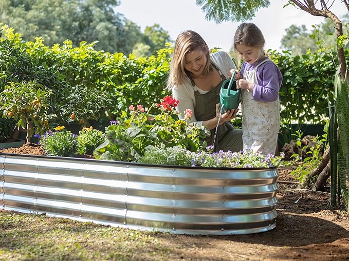 Galvanized Raised Garden Beds Outdoor // 8×4×1 ft Planter Raised Beds for Gardening, Vegetables, Flowers // Large Metal Garden Box // Patented Tool-Free Design (Silver)