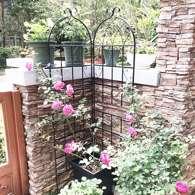 8 Pack Metal Garden Trellis 71" H Garden Fence Rustproof Trellis for Climbing Plants Support Roses Flower Outdoor Lawn Black