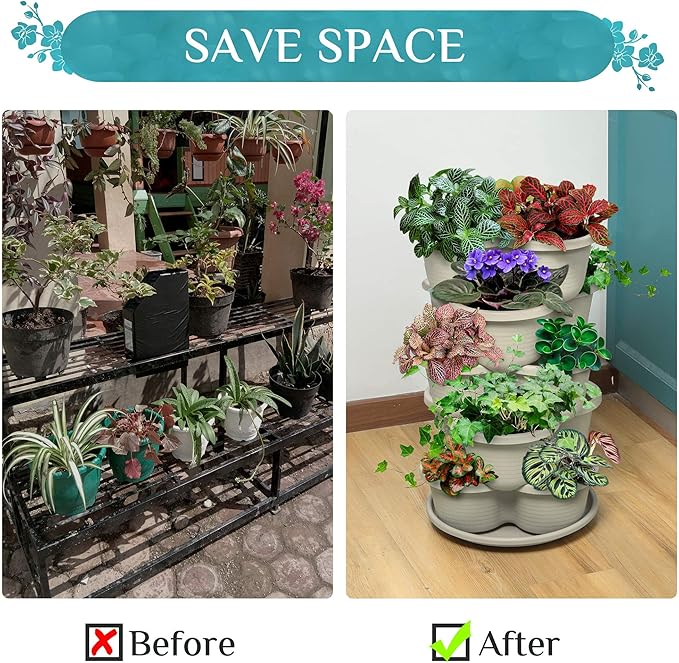Amazing Creation Stackable Planter, Vertical Oasis Tiered Garden Planter, Grow Vegetables, Herbs, and Succulents with Ease