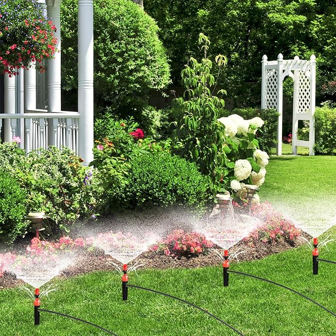 50 Pcs Drip Irrigation Emitters for 1/4" Drip Irrigation Tubing Adjustable Plant Watering Misting System Includes Nozzles/Sprinklers/Emitter Streams for Garden Yard Lawn Outdoors