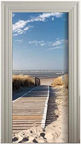 3D Door Stickers Murals Peel and Stick - Jetty to The sea - Door Wallpaper Self-Adhesive Door Decals Removable PVC Waterproof Door Poster for Bedroom Living Room Door Decoration 35.4"x78.7"
