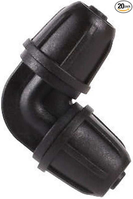 20 Pack Quick-Connect Locking 1/4" Drip Irrigation Elbow Coupling Connectors, Corner Fittings for 1/4 Inch Irrigation Tubing, Drip Kit (Elbow - 20 Pack)