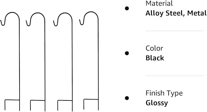 Ashman Shepherd's Hooks 35 Inch (4 Pack), Black, Made of Premium Metal for Hanging SolarLights, Bird Feeders, Mason Jars, Christmas Lights, Lanterns, Garden Stakes and Wedding Décor.