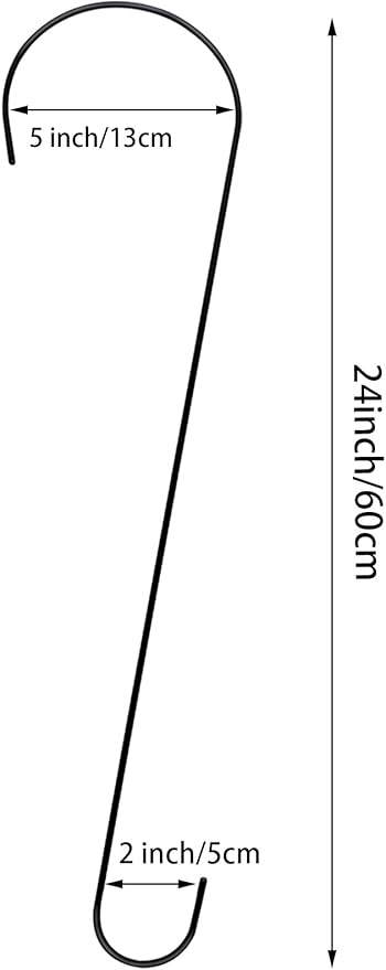 24 Inch Large Tree Branch Hooks, 6 Pack Extra Long Metal Black S Hooks for Hanging Plants, Garden Hooks for Hanging Bird Feeders,Plant Hooks Outdoor Hanging Basket-Outdoor or Indoor Use