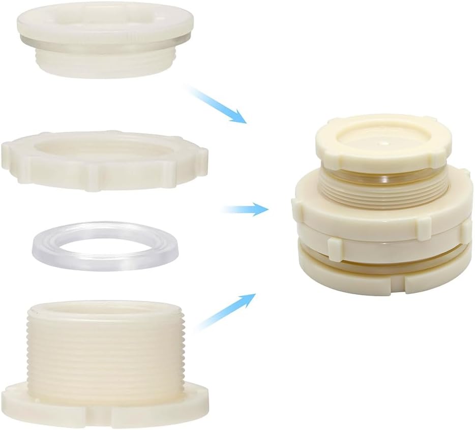 3" Female ABS Bulkhead Fitting, Plastic Water Tank Connector Adapter Fitting with Plugs for Outdoor rain Barrel Garden Hose Adapter Spigot kit Water Tank Gallon Drain Bucket(Set of 1)