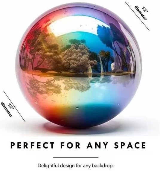12 Inch Stainless Steel Gazing Globe,v2croft Hollow Ball Mirrored Surface Polished Shiny Sphere,Garden Stainless Steel Gazing Ball for Outdoor Lawn Pond Yard Ornament(rainbow)