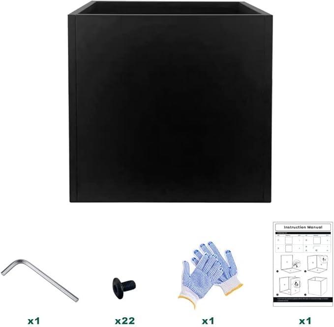 Galvanized Steel Planter Box Black Metal Planter Large Square Indoor Outdoor Planters Cube Steel Heavy Duty Flower Pot 16Inch Powder Coating Modern Commercial Residential for Patio, Deck, Yard, Garden