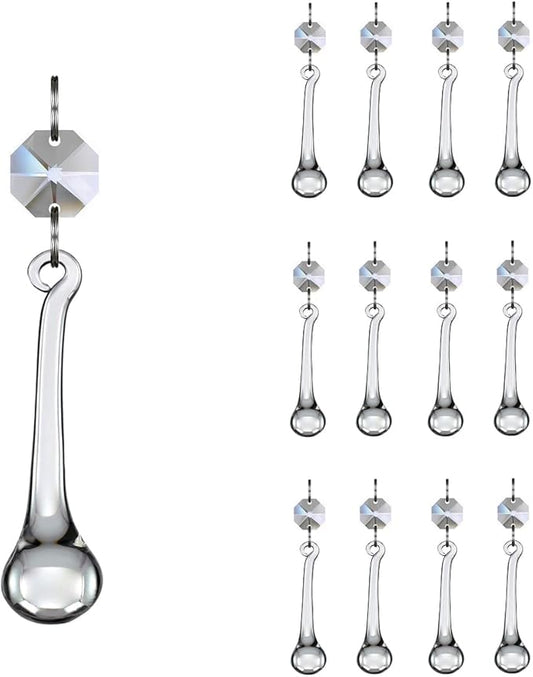 12pcs Raindrop Crystal Chandelier Prisms Parts, Hanging Crystals Beads for Chandeliers, Home Decoration