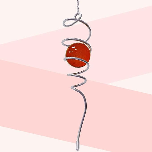 Gazing Ball Spiral Tail Wind Spinner,Decorative Wind Spinner 11inch Tail and 2 inch Glass Orb. Indoor Outdoor Wind Spinner Tail Sun Catcher Garden Decoration-13 inch Height(red)