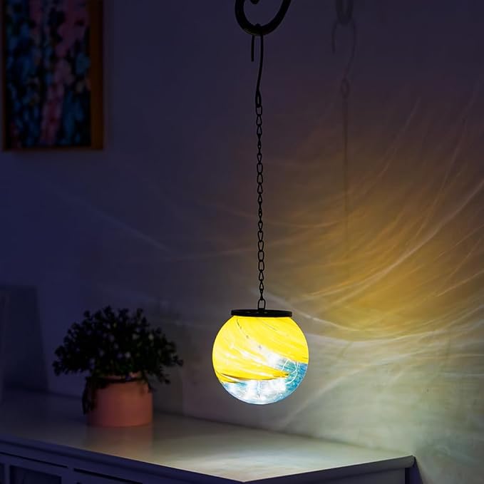 Hanging Solar Lanterns Outdoor Waterproof, Gazing Ball Globe Solar Lantern, Hanging Glass Lantern for Garden Yard Tree Outdoor Decoration