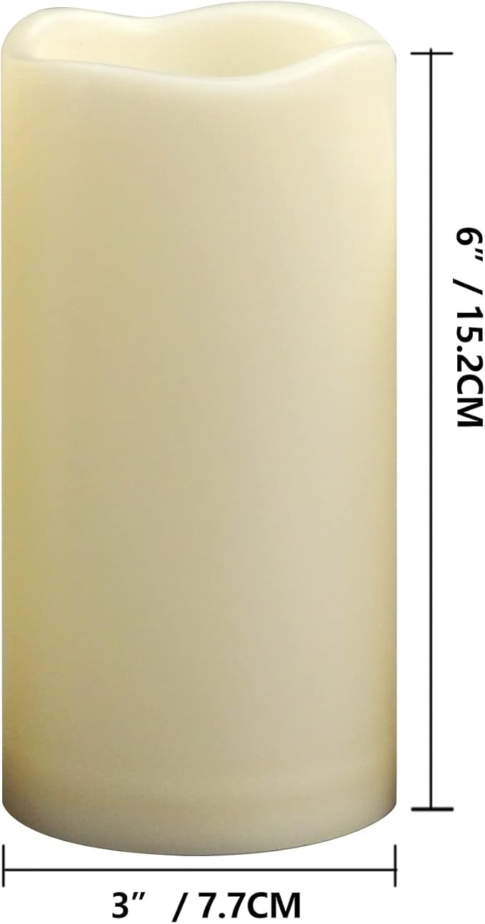 4 Pack Outdoor Battery Operated Candles with Timer Waterproof Led Flickering Candles Flameless Pillar Lights for Party/Lantern/Patio/Wedding/Garden,Cream White,3x6 Inch