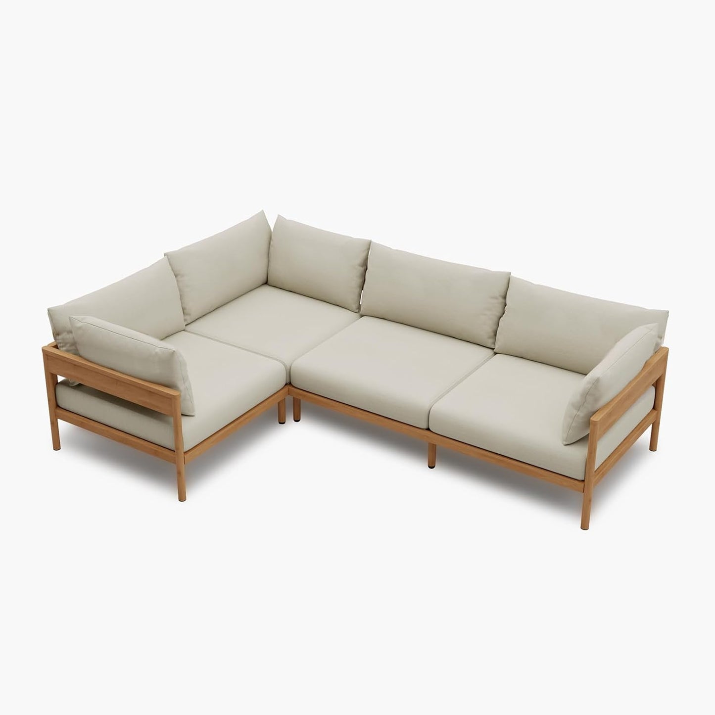 Acanva Modern Outdoor Patio Furniture Set, All-Weather Aluminium Conversation Sectional Sofa with Thick Cushions for Backyard, Garden, Porch, 4 Seats, Beige
