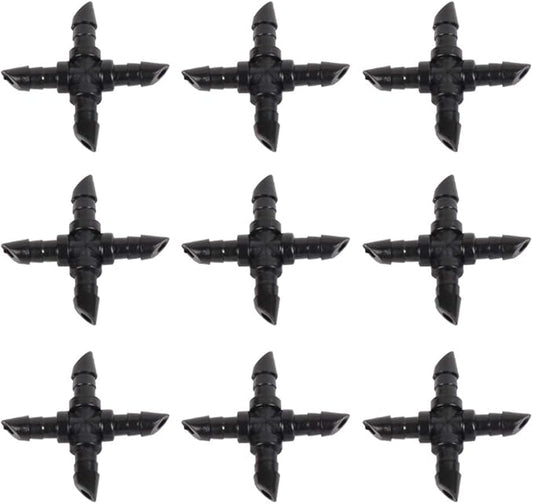 50 Pieces 1/4 Inch Barbed Cross Fittings Barbed Cross Connecters 4 Way Garden Watering Cross Connector Drip Irrigation Tubing Fit for 4mm/7mm Tube for Flower Bed Vegetable Garden Home and Garden