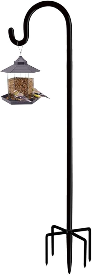 Artibear Adjustable Outdoor Shepherd Hook Stand with 5 Prong Base, 76 Inches Tall 3/5 in Thick, Shiny Black (1 Packs)