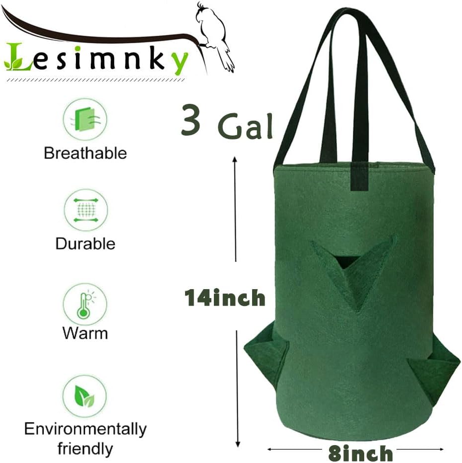 4Pack Upside Down Strawberry Planter, 3 Gallon Hanging Grow Bags for Tomato Vegetables 6 Planting Holes with 4 Hooks,Upside Down Strawberry Plant Hanger Vegetable Planting Bags for House (Dark Green)