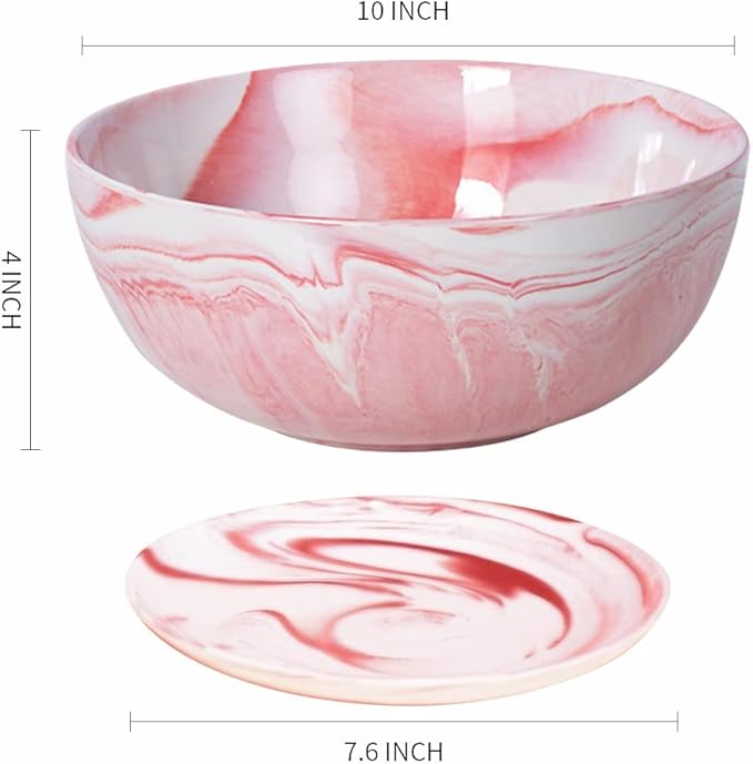 G EPGardening Large Ceramic Succulent Planter Pot with Drainage Hole and Saucer Large Marble Flower Pot for Plants Round Bonsai Planter Pot Indoor Outdoor Pink