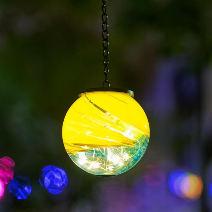Hanging Solar Lanterns Outdoor Waterproof, Gazing Ball Globe Solar Lantern, Hanging Glass Lantern for Garden Yard Tree Outdoor Decoration