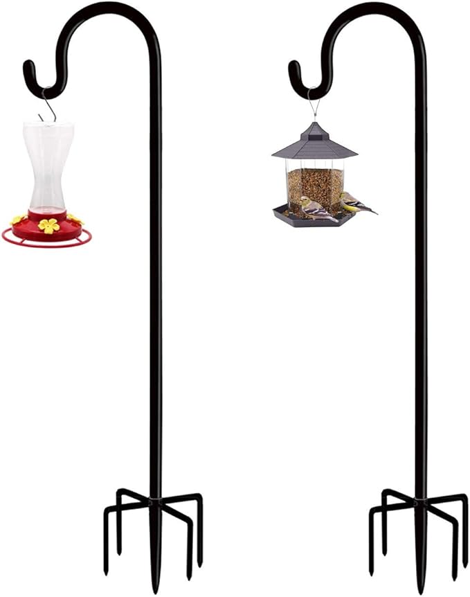 Artibear Adjustable Outdoor Shepherd Hook Stand with 5 Prong Base, 60 Inches Tall 3/5 in Thick, Shiny Black (2 Packs)