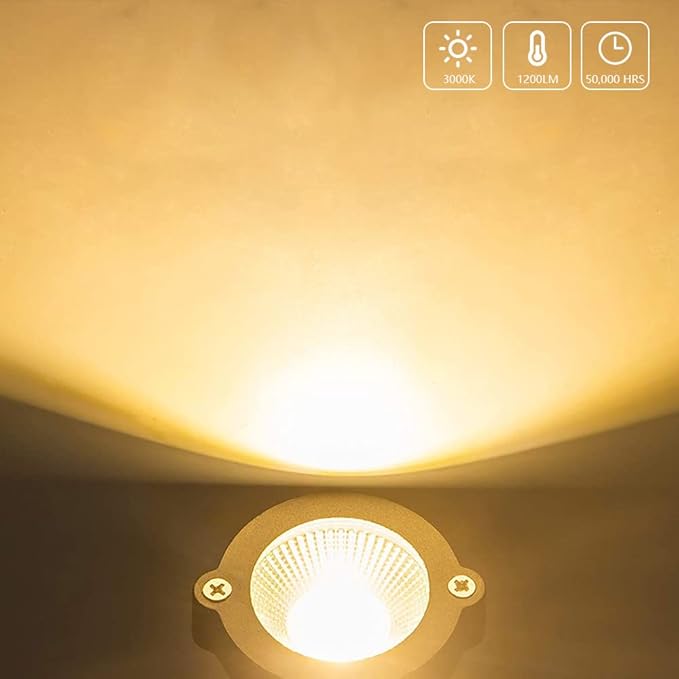 12W LED Landscape Spotlight,120V Landscape Lighting Outdoor for Mounted Flag Pole Light,IP65 Landscape Lights Warm White Garden Decorative Lamp 6FT Cord with US 3 Prong (Base,Stake Included)