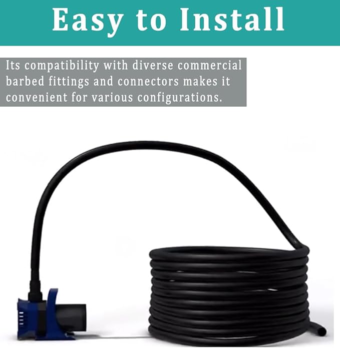 3/8" id - 25ft Black Vinyl Tubing Flexible PVC Tube Hybrid Hose Transfer Water Fuel Gas for Pond Fountain Garden Waterfall, Durable and Safe, with 2 Hose Clamps