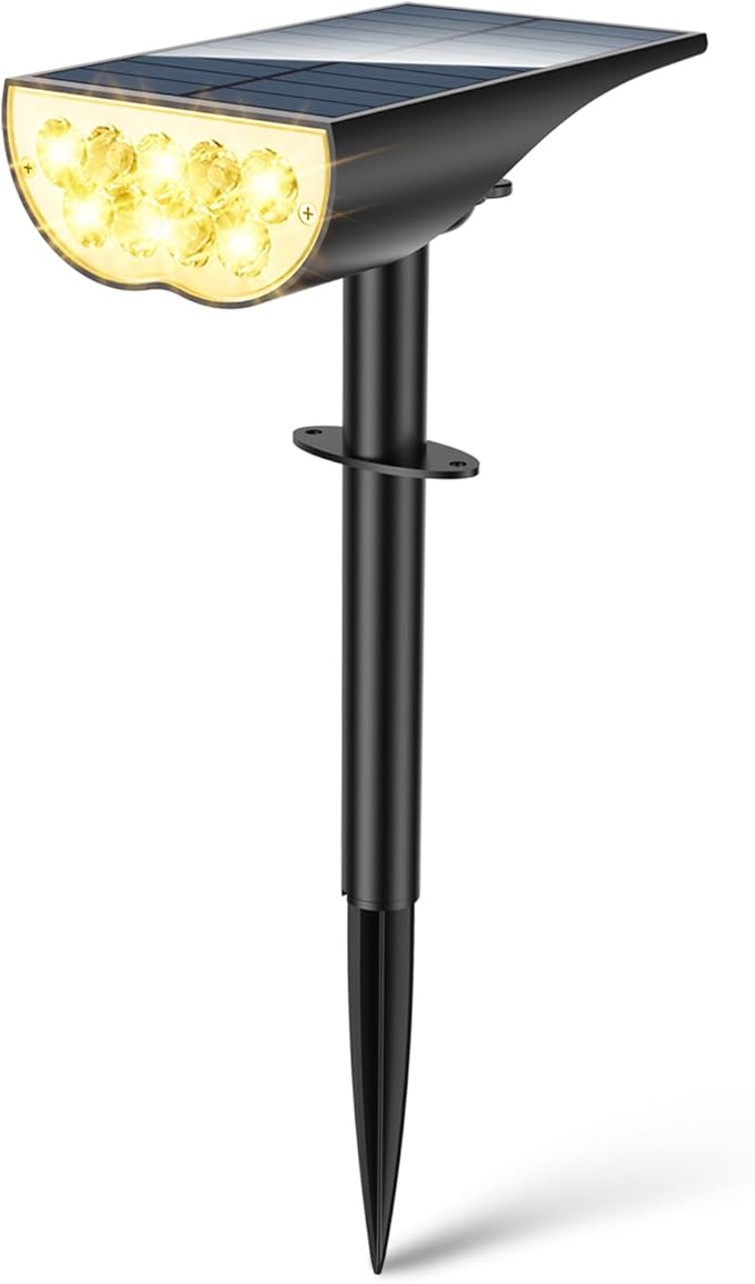 BAXIA TECHNOLOGY Solar Spot Lights Outdoor IP65 Waterproof, 3 Lighting Modes Landscape Lighting for Outside, Dusk to Dawn Solar Pathway Lights for Yard Garden Driveway, Warm White, 1 Pack