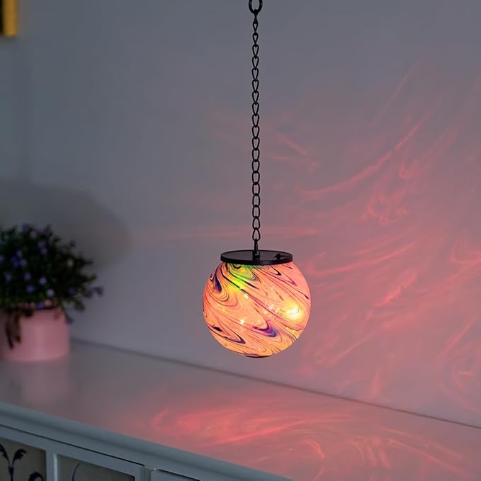 Hanging Solar Lanterns Outdoor Waterproof, Color Changing LED Solar Lantern, Gazing Ball Globe Hanging Lantern Decor for Yard Garden Patio