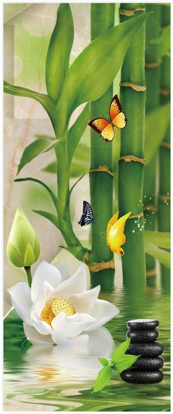 3D Bamboo Door Stickers - Peel & Stick - Waterproof & Washable - Matt Finish - Modern Style - Green - Bamboo Floral - 37.4" x 82.7"