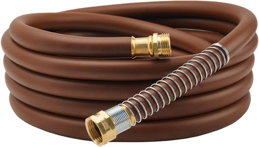 Garden Hose 25FT x 5/8", Heavy Duty Rubber Hose, Water Hose with Five Layered Braiding, Male to Female Fittings, 1000PSI Burst, 300PSI Working (Brown)
