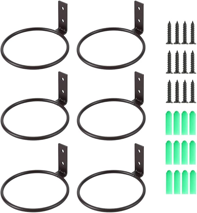 6 Pack 4in Flower Pot Holder Ring Wall Mounted Metal Planter Hooks Hangers Wall Bracket
