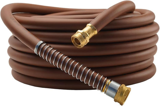 Garden Hose 75FT x 5/8", Heavy Duty Rubber Hose, Water Hose with Five Layered Braiding, Male to Female Fittings, 1000PSI Burst, 300PSI Working (Brown)