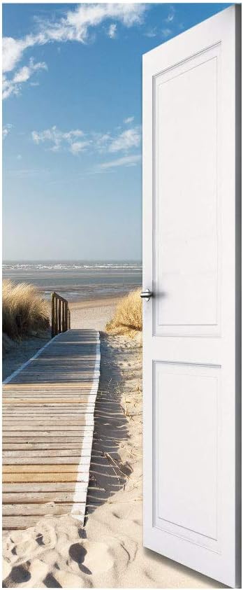 3D Door Wallpaper Self-Adhesive Door Poster - Beach Street - Door Film Photo Wallpaper Premium PVC Waterproof Door Sticker Wall Sticker for Bedroom Living Room Door Decoration Stickers 80 x 200 cm