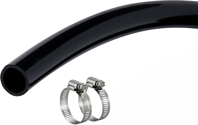 5/8" id - 10ft Black Vinyl Tubing Flexible PVC Tube Hybrid Hose Transfer Water Fuel Gas for Pond Fountain Garden Waterfall, Durable and Safe, with 2 Hose Clamps