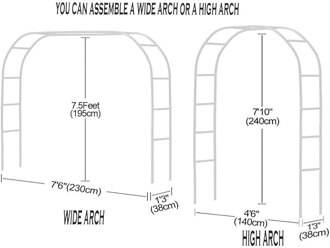 Adorox Metal Garden Arch Trellis for Climbing Plants 7.8ft Outdoor Arch Wedding Halloween Christmas Vine Trellis Pumpkin Archway Assemble Freely 2 Sizes White