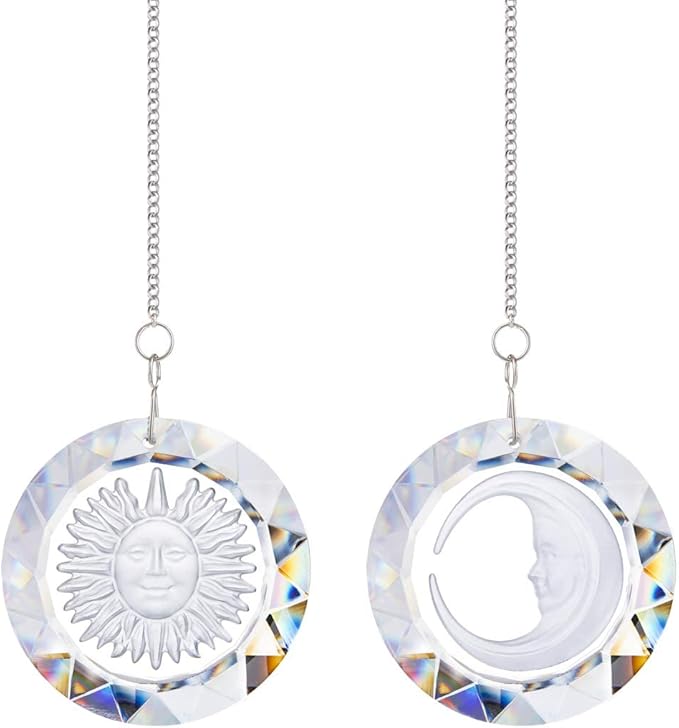 45mm Crystal Suncatcher Round Pendant Rainbow Maker for Home Car Decor (Moon and Sun)