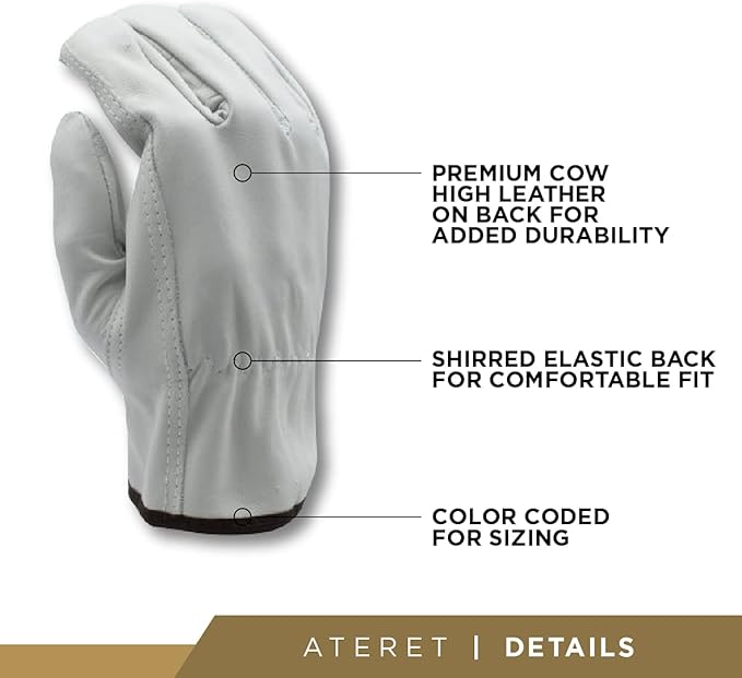 ATERET 12 Pairs XX-Large Heavy Duty Durable Cowhide Leather Work Gloves I Driver Gloves for Truck Driving, Warehouse, Gardening, Farming