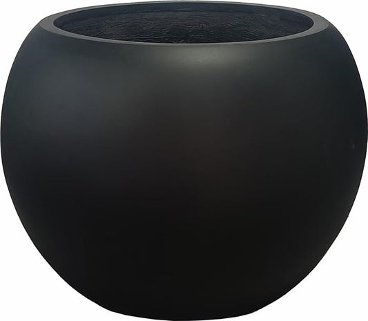 13.5 H x 17" Dia (12" Pot Opening) Round Fiberstone Planter with Drainage Hole, Black, Indoor/Outdoor Large Plant Pot for Home Patio Garden, Ideal for Large Plants