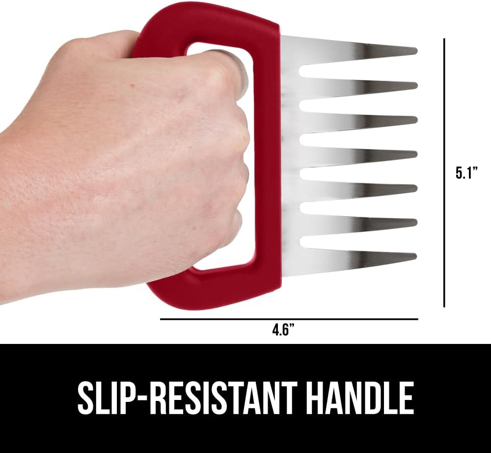 GORILLA GRIP BPA-Free Chicken Shredder Meat Claws, Sharp Stainless Steel Food Shredding Fork, Comfortable Handle, Easily Shred Pulled Pork, Taco Meats, Kitchen Smoker BBQ Tool, Dishwasher Safe, Red