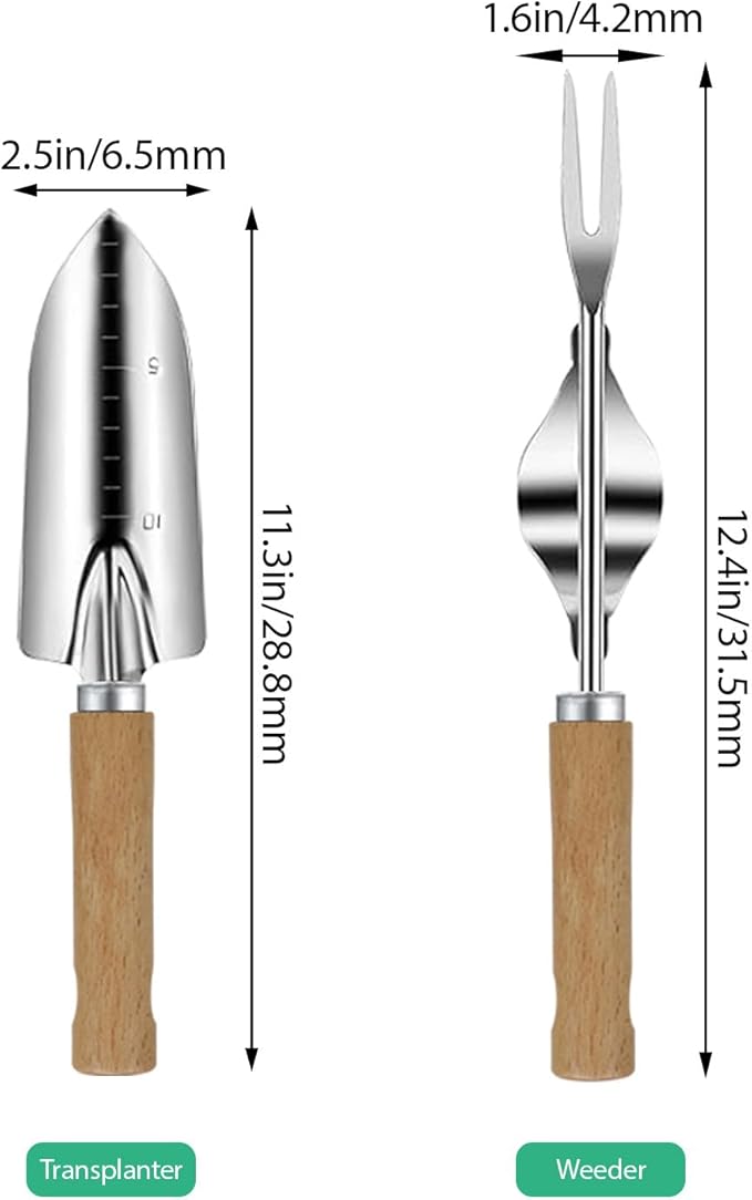 Garden Tool Set, 2 Pieces Stainless Steel Heavy Duty Garden Tools, Gardening Kit with Ergonomic Wooden Handle, Durable Garden Tools for Gardening, Gardening Gifts for Women
