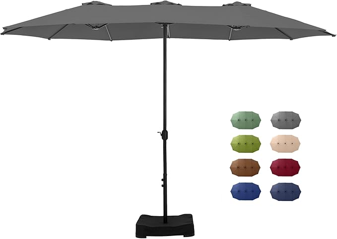 GREEN PARTY 15 ft Rectangle Patio Umbrella with Base Included, Double-Sided Table Umbrella with Crank, Large Outdoor Umbrellas for Patio Poolside Garden Backyard, Smoky Gray