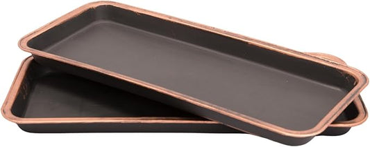 16" Decorative Rectangular Tray/Saucer (2 Pack) Fancy Trim Rustic/French Country Look, Planter Base for Indoor/Outdoor Decor Use. Long Lasting, Reusable Light Weight (16 inches, Copper)