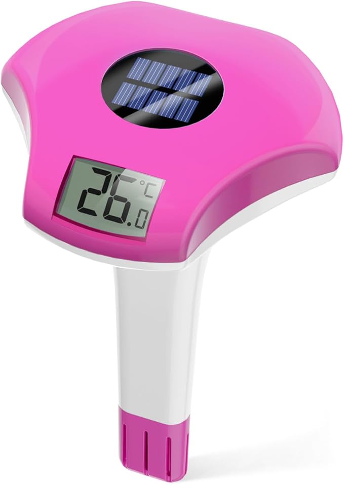 BALDR Pool Thermometer Floating Easy Read, IPX8 Waterproof, Solar Powered Digital Pool Thermometer with LCD Screen,Suitable for Swimming Pool/Hot Tub/Hot Spring/Aquarium (Purple)