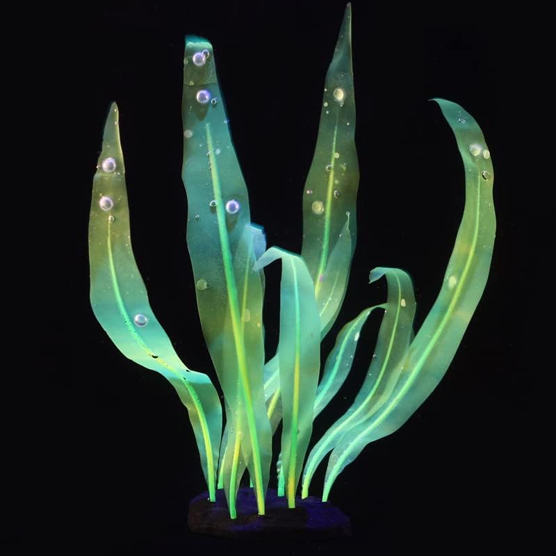 1Pcs Aquarium Decoration Green Plants Simulation Artificial Water Grass Fish Tank Decor Silicone Glowing Kelp Ornament Aquarium Accessories,Green,9.84in