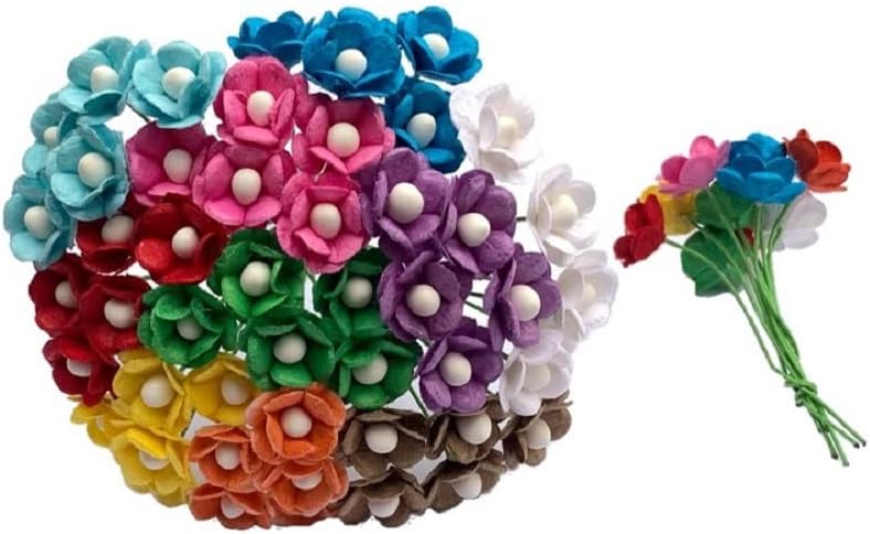100 pcs Mini Flowers Mulberry Paper Flowers 13-15 mm Scrapbook Craft Card DIY Craft Using for Crafts, Bouquets, Scrapbooks, Decorations, Greeting Cards Artificial Flowers (Mixed 10 Colors)
